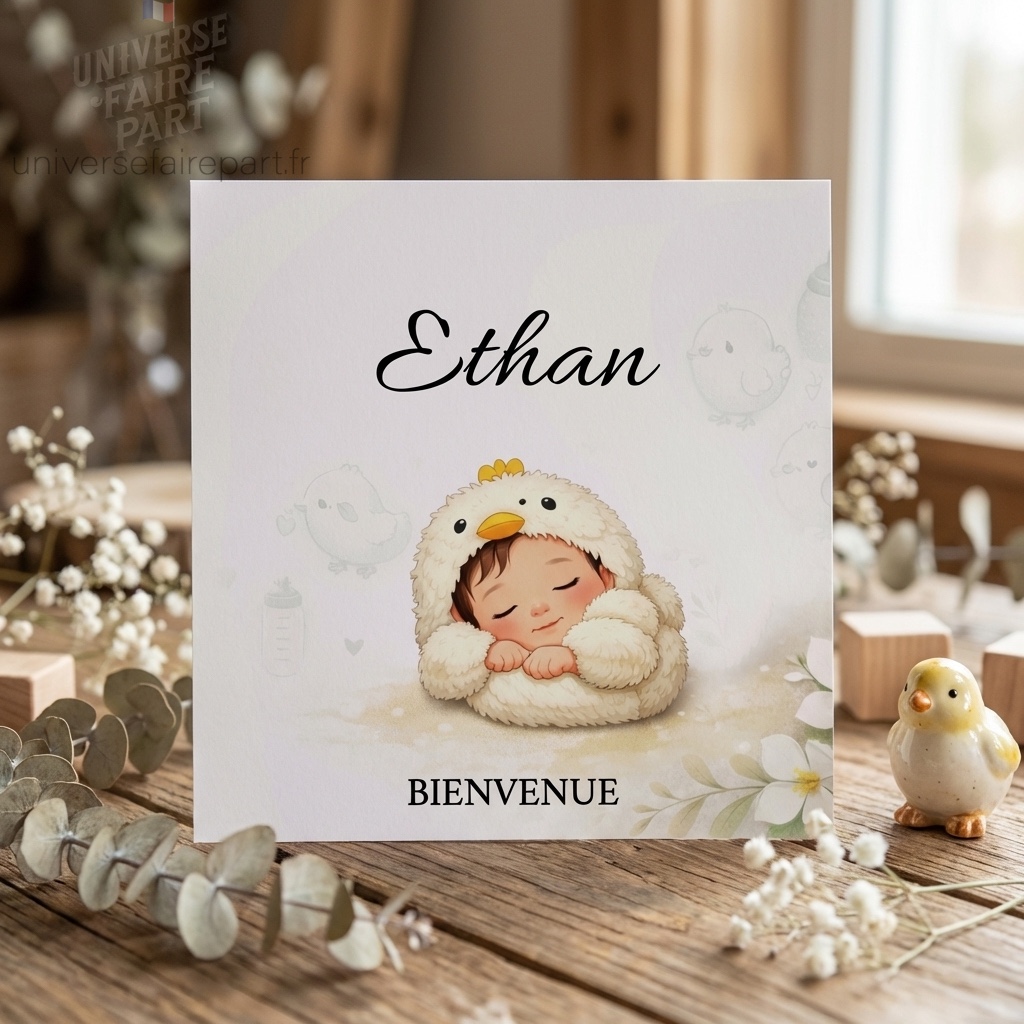 N°76 –  Faire-part  Naissance Baptême  Câlin de Poussin