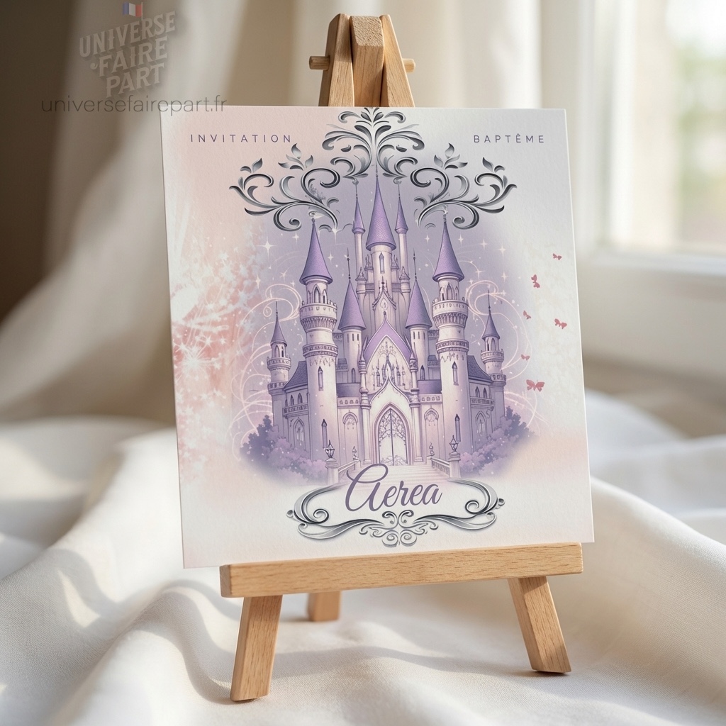 N°29 – Faire-part Château Minnie princesse Parme pastel