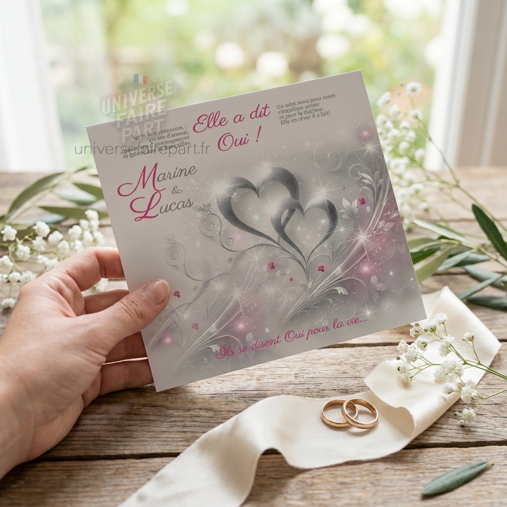 N°166 – Faire-part Argenté Fuchsia glitter