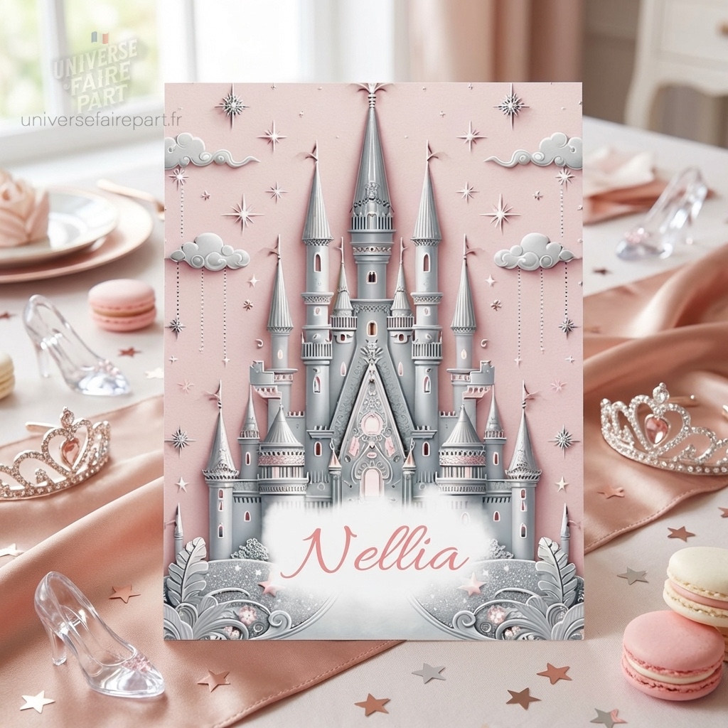 N°365 Faire-part  invitation Il était une fois une princesse chateau