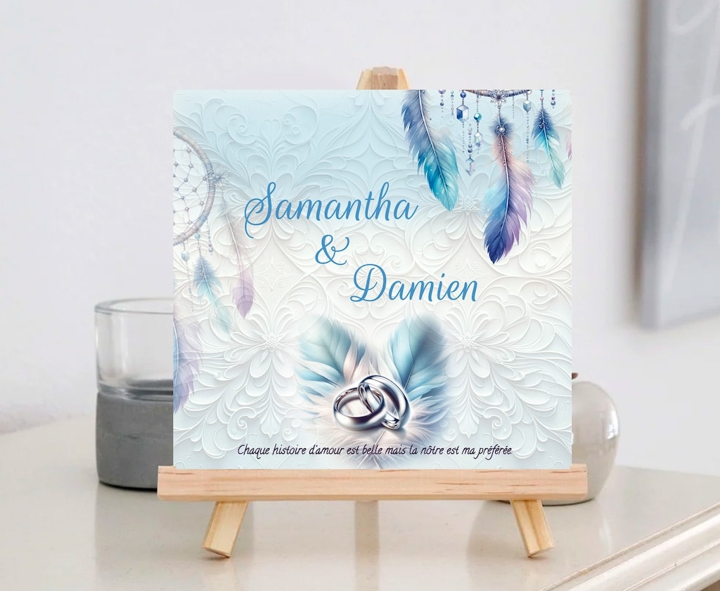 N°189 - Faire-part ange plume Attrape rêve , plumes argenté gris et turquoise – Image 7