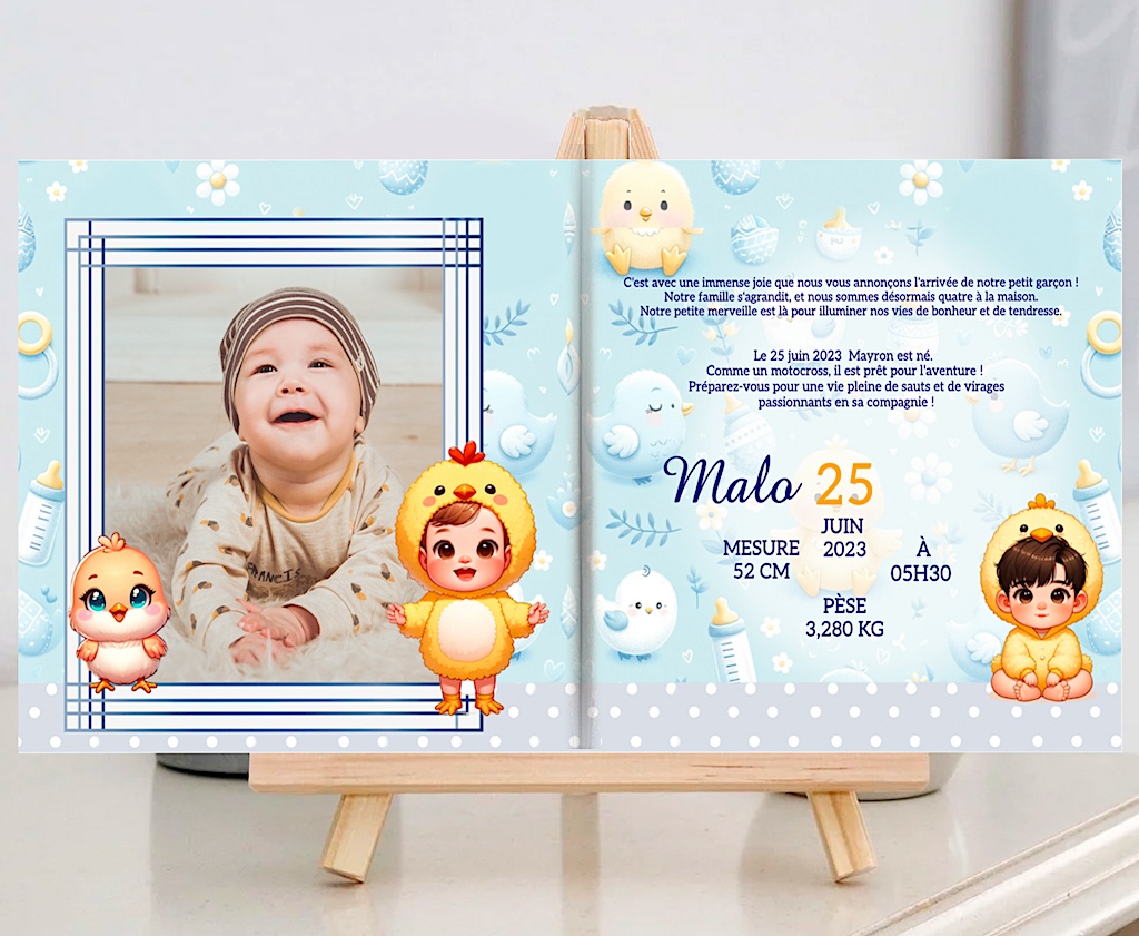 Carte naissance en bois personnalisée - Bienvenue bébé - Ourson Câlin