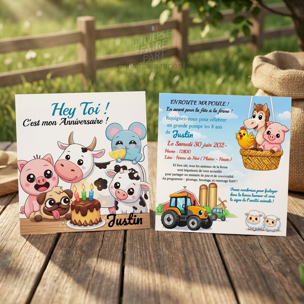 N°88 – Faire-part Original La Ferme en Folie avec Cochon et Vache