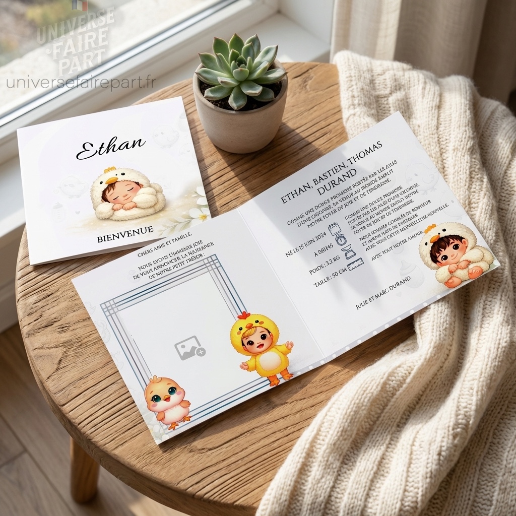 N°76 –  Faire-part  Naissance Baptême  Câlin de Poussin