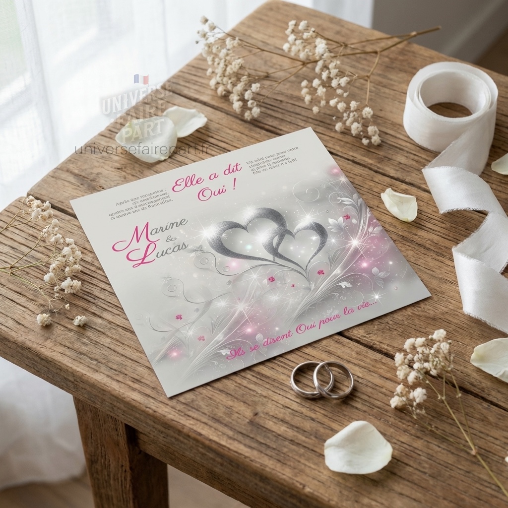 N°166 – Faire-part Argenté Fuchsia glitter