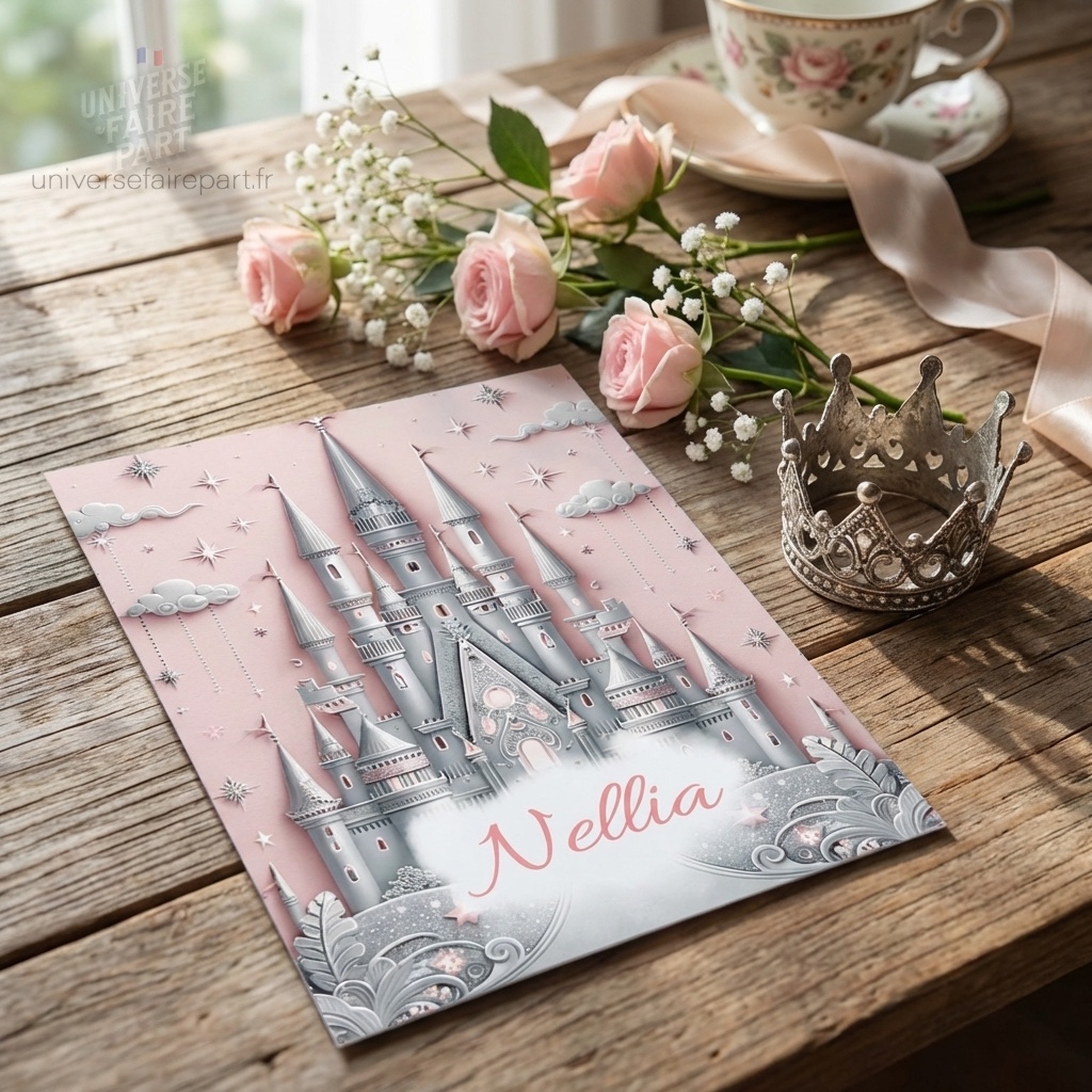 N°365 Faire-part  invitation Il était une fois une princesse chateau
