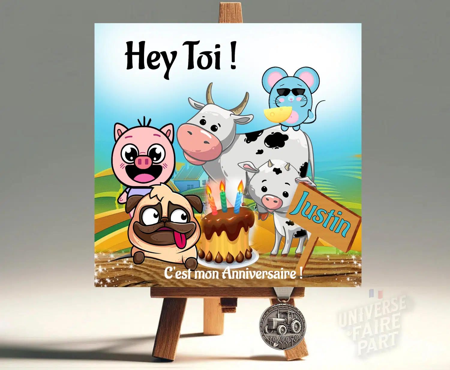 N°88 - Faire-part Original La Ferme en Folie avec Cochon et Vache