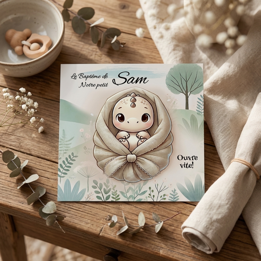 N°449 – Faire-Part petit dinosaure baptême