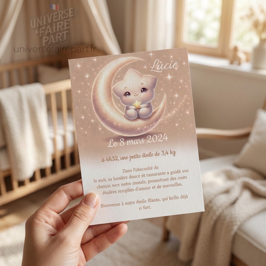 N°307 Faire-part Étoile de notre vie beige et blanc