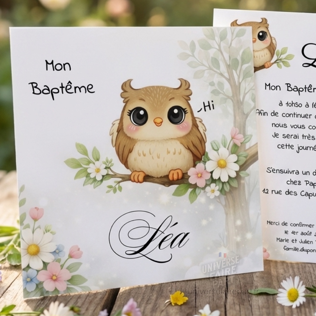 N°140 – Faire-part  Original Hibou pour enfant adorable