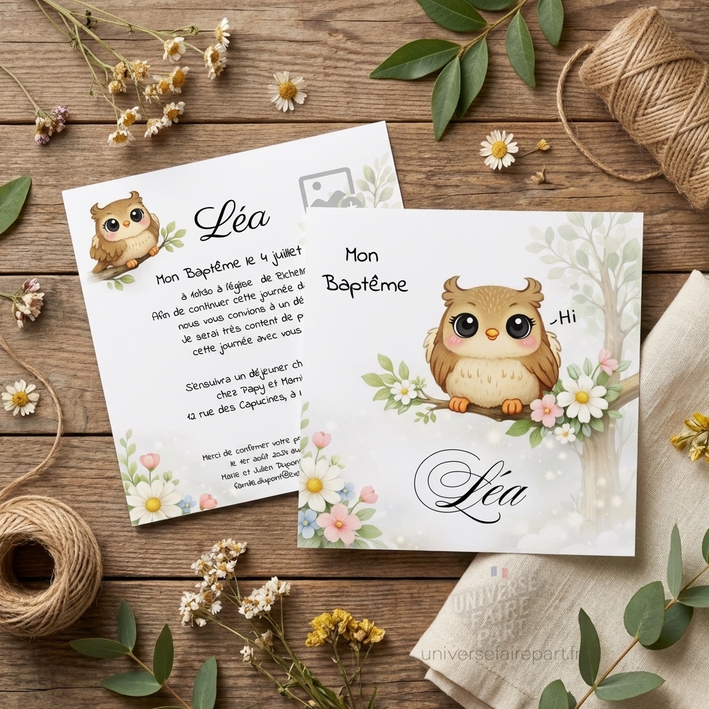 N°140 – Faire-part  Original Hibou pour enfant adorable