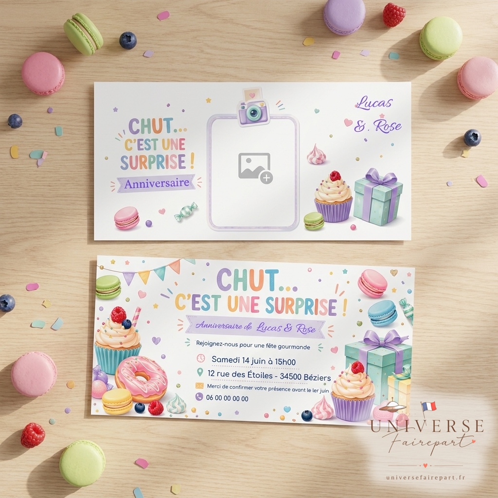N°368 Faire-part invitation anniversaire surprise gourmande