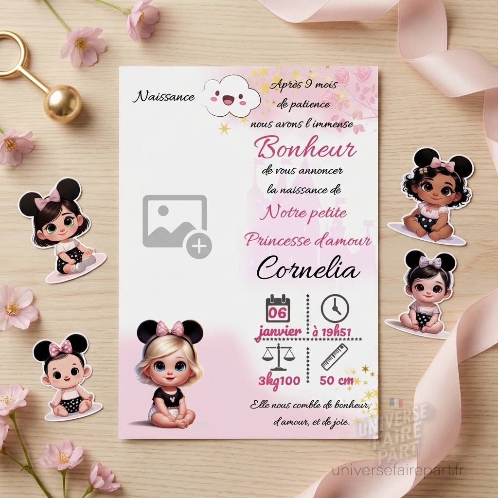 N°293- Faire-part Naissance Princesse Minnie