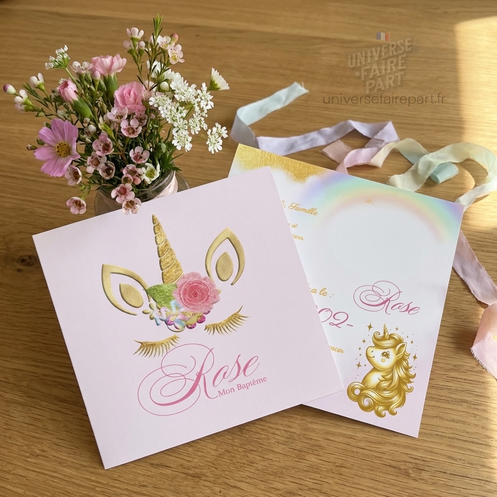 N°28 – Faire-part Licorne Douceur Dorée