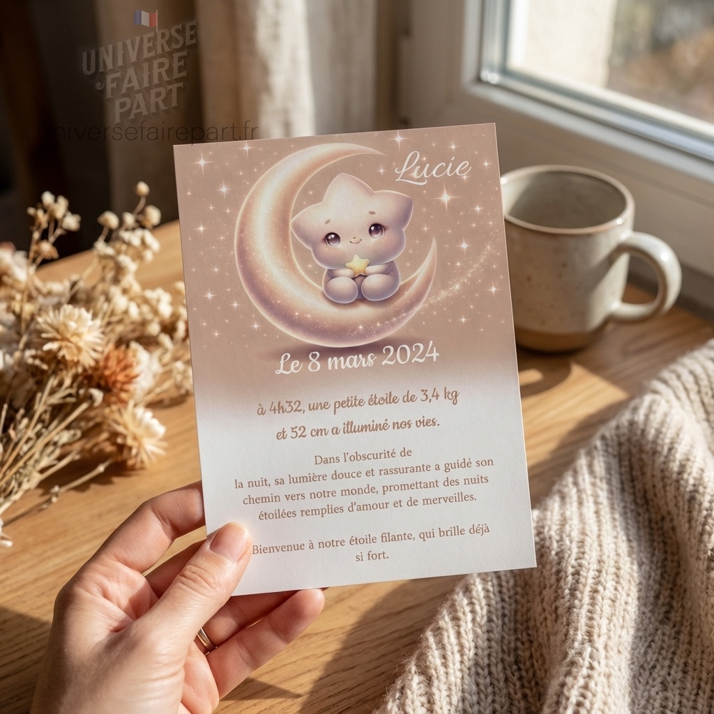 N°307 Faire-part Étoile de notre vie beige et blanc