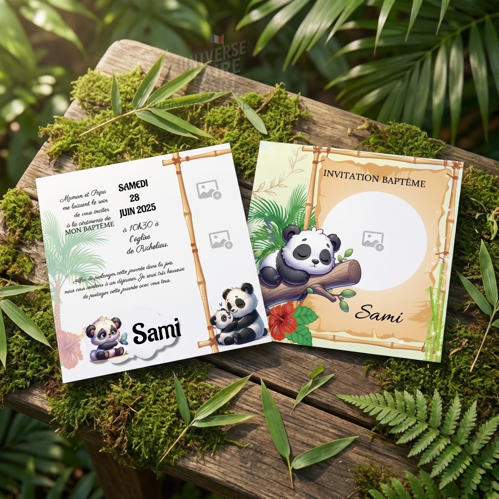 N°325 – Faire-part Petit panda & Bambou parchemin