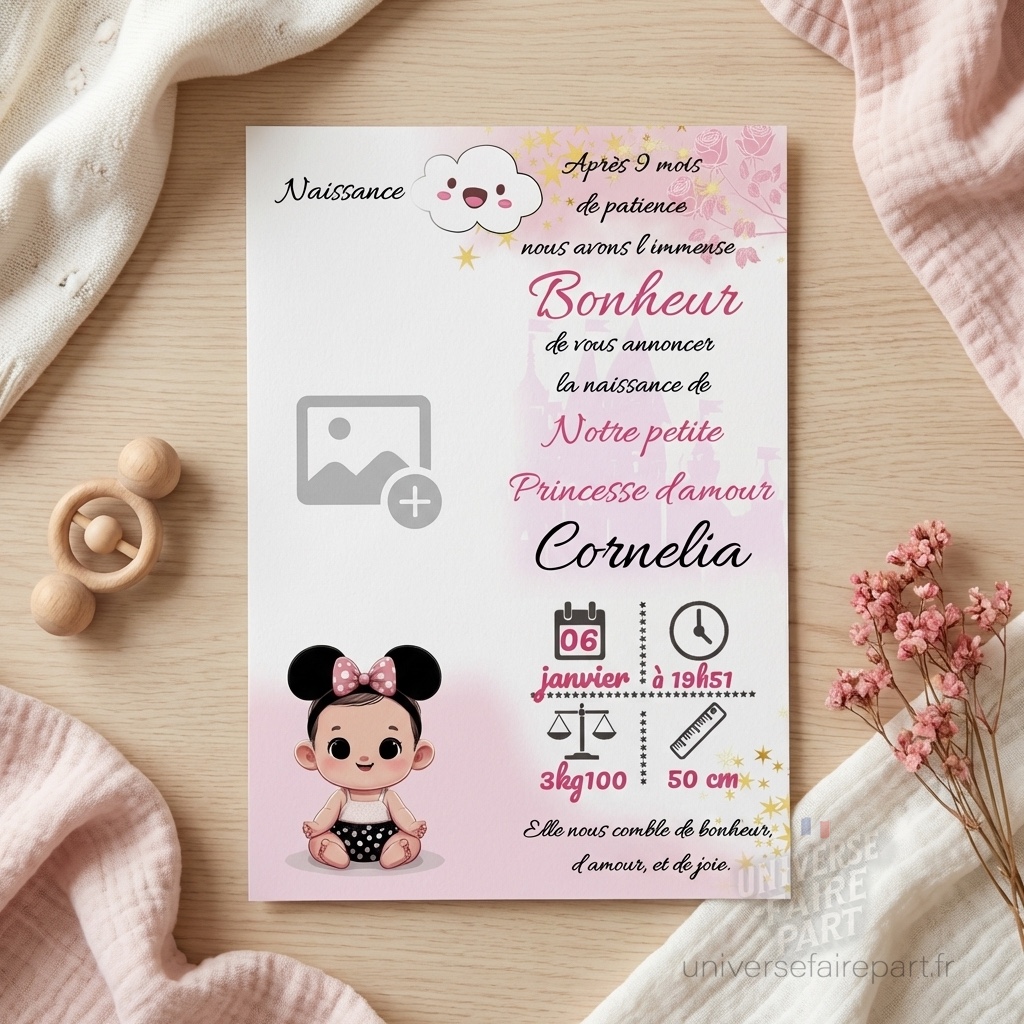 N°293- Faire-part Naissance Princesse Minnie