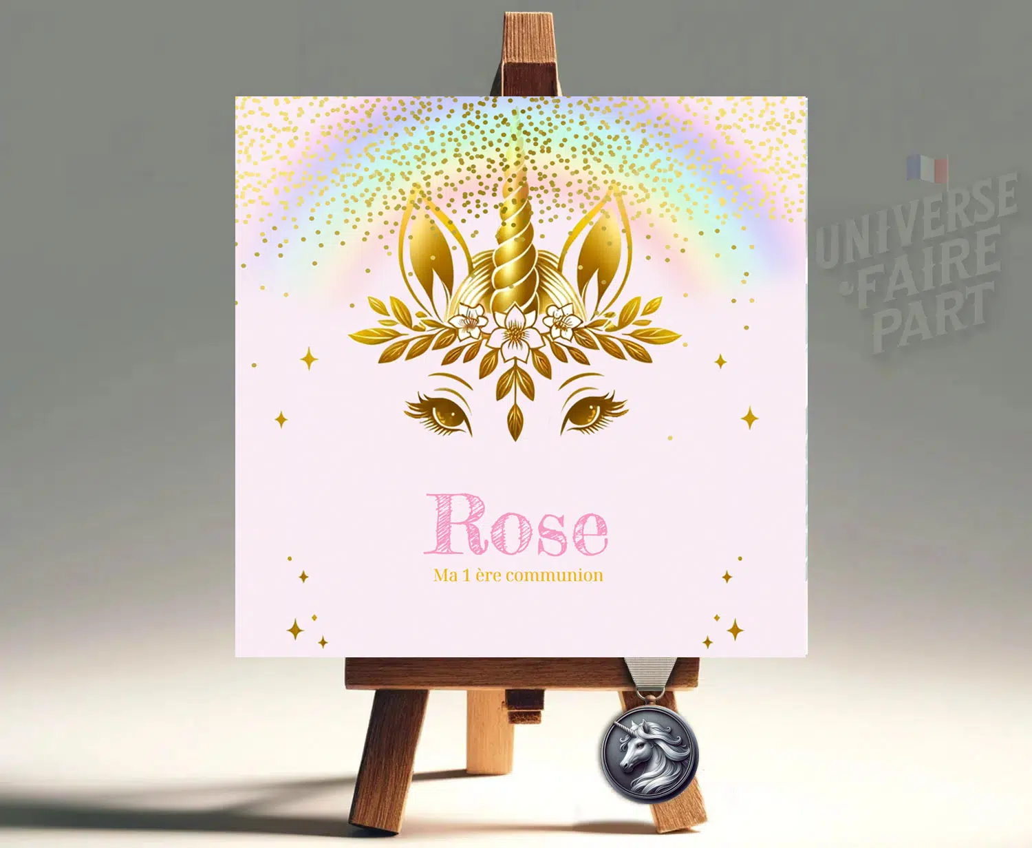 N°296.1- Porte nom Licorne baby arc en ciel