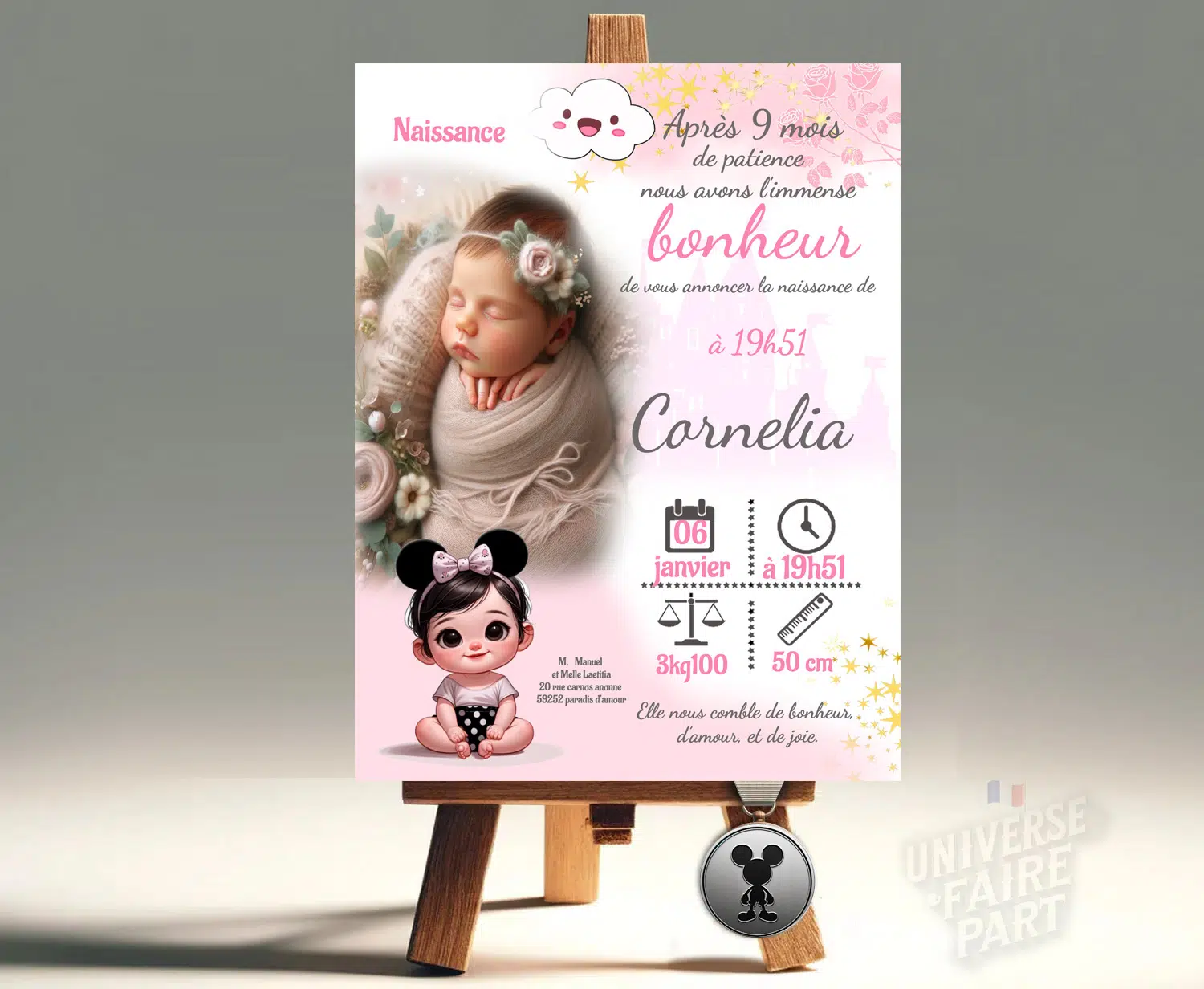 N°293- Faire-part Naissance Princesse Minnie