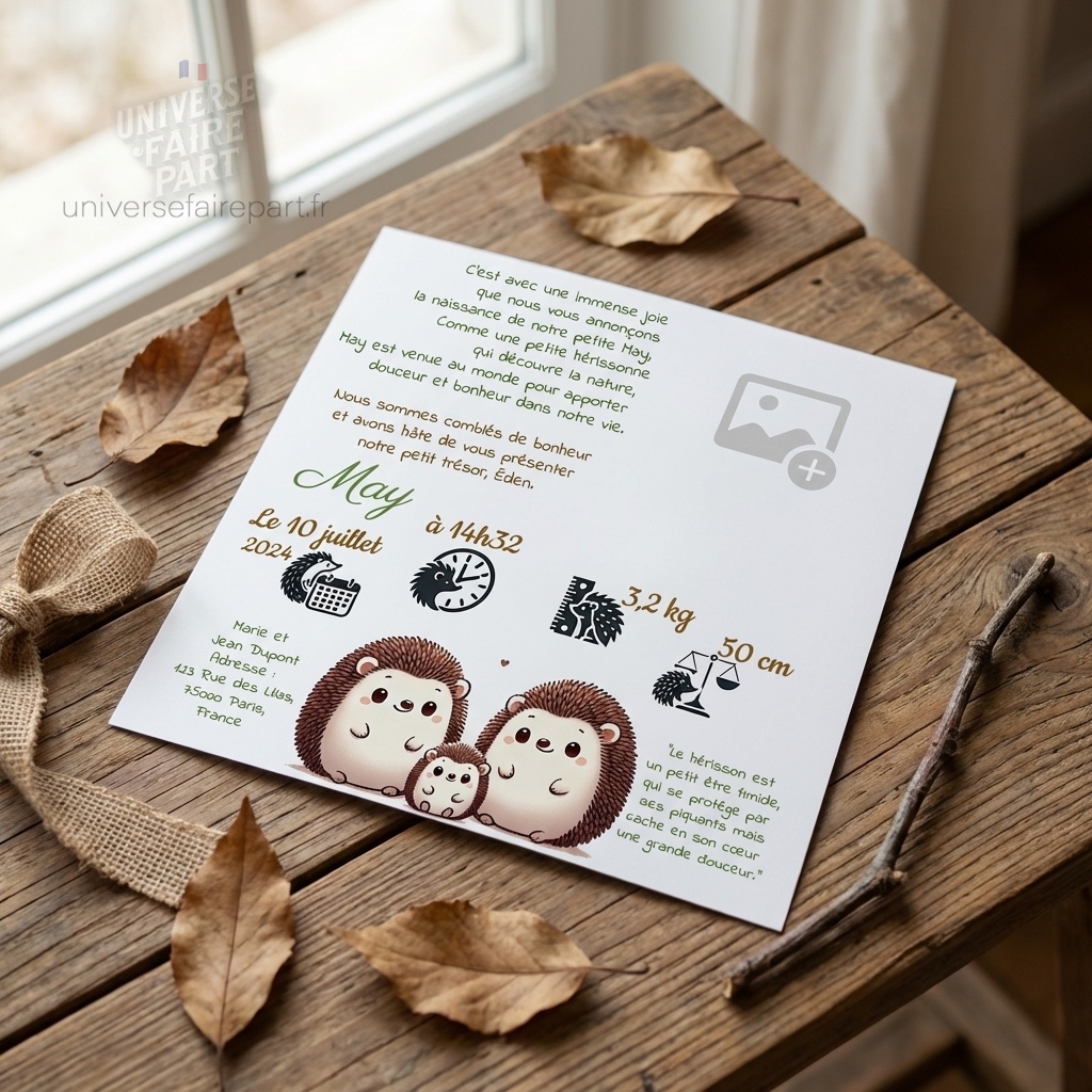 N°139 - Faire-part Petit amour d' HérissonN°139 - Faire-part Petit amour d' Hérisson