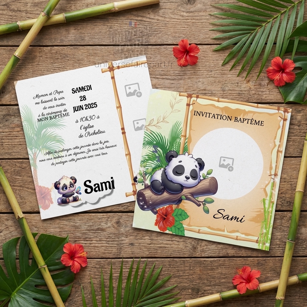 N°325 – Faire-part Petit panda & Bambou parchemin