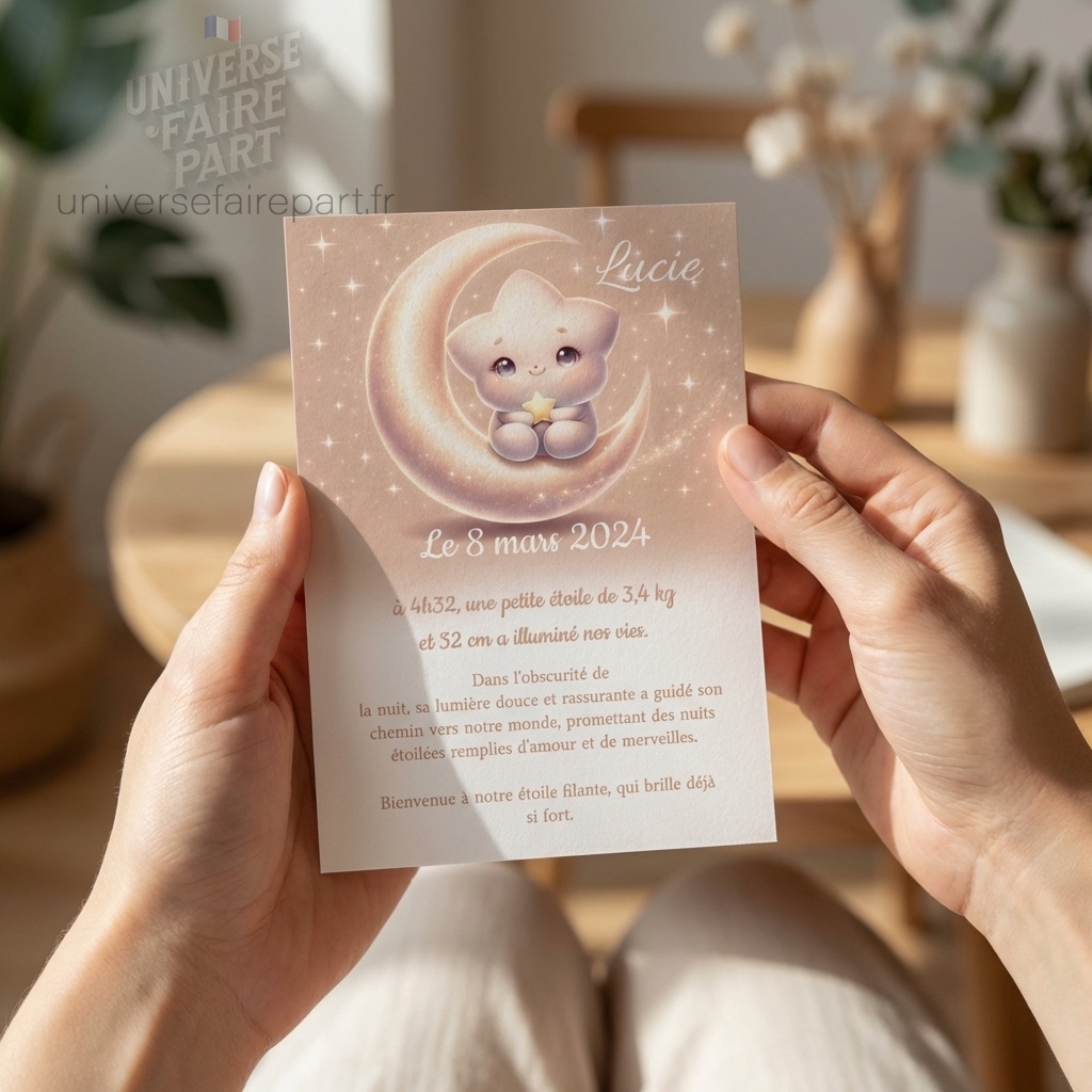 N°307 Faire-part Étoile de notre vie beige et blanc