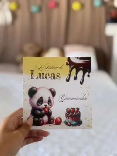 N°314- Faire-part Petit Panda gourmand anniversaire ou Baptême