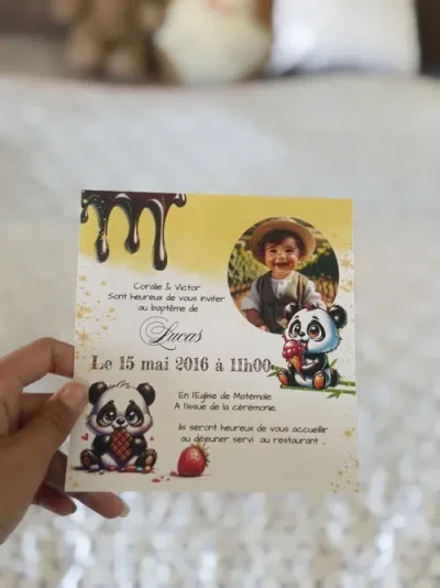 N°314- Faire-part Petit Panda gourmand anniversaire ou Baptême