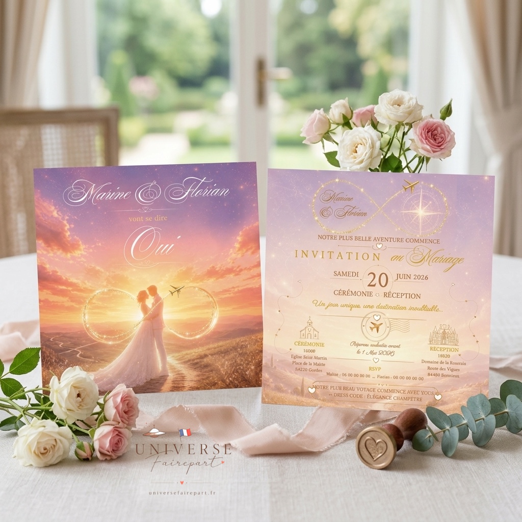 N°403 Faire-part Mariage couché de soleil