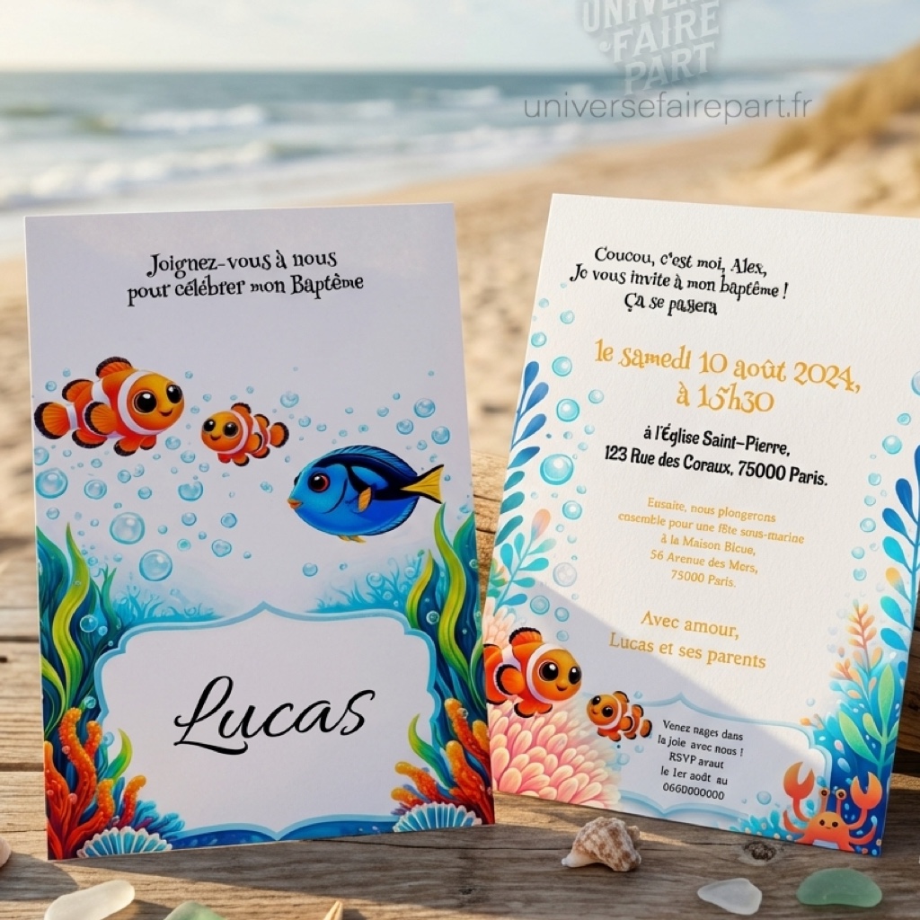 N°122 – Faire-part  Baptême Poisson-Clown némo