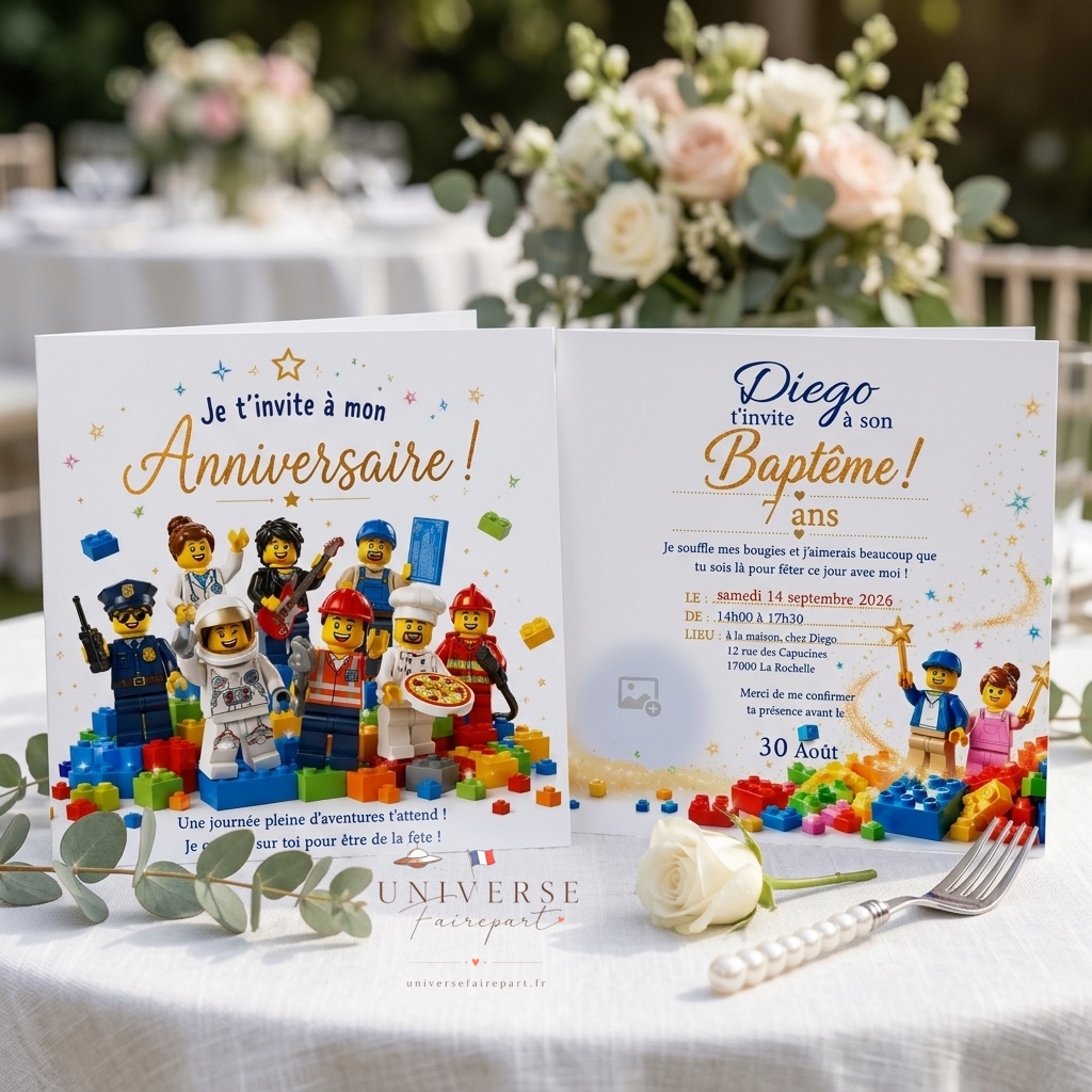 N°30 Faire-part Lego enfant anni baptême