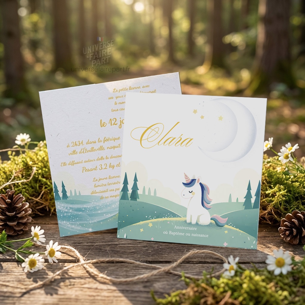 N°123 – Faire-part Original Licorne nuit