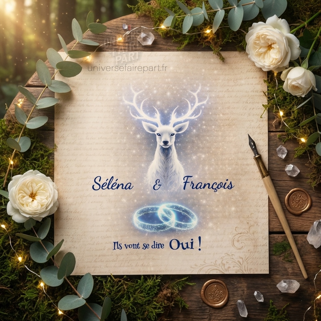 N°227 – Faire-part Cerf Harry Potter parchemin mariage