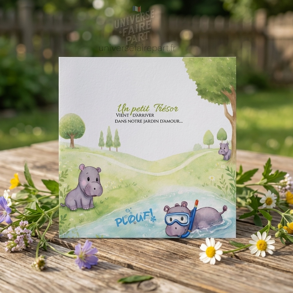 N°119 – Faire-part  Original naissance d&rsquo;un petit hippo