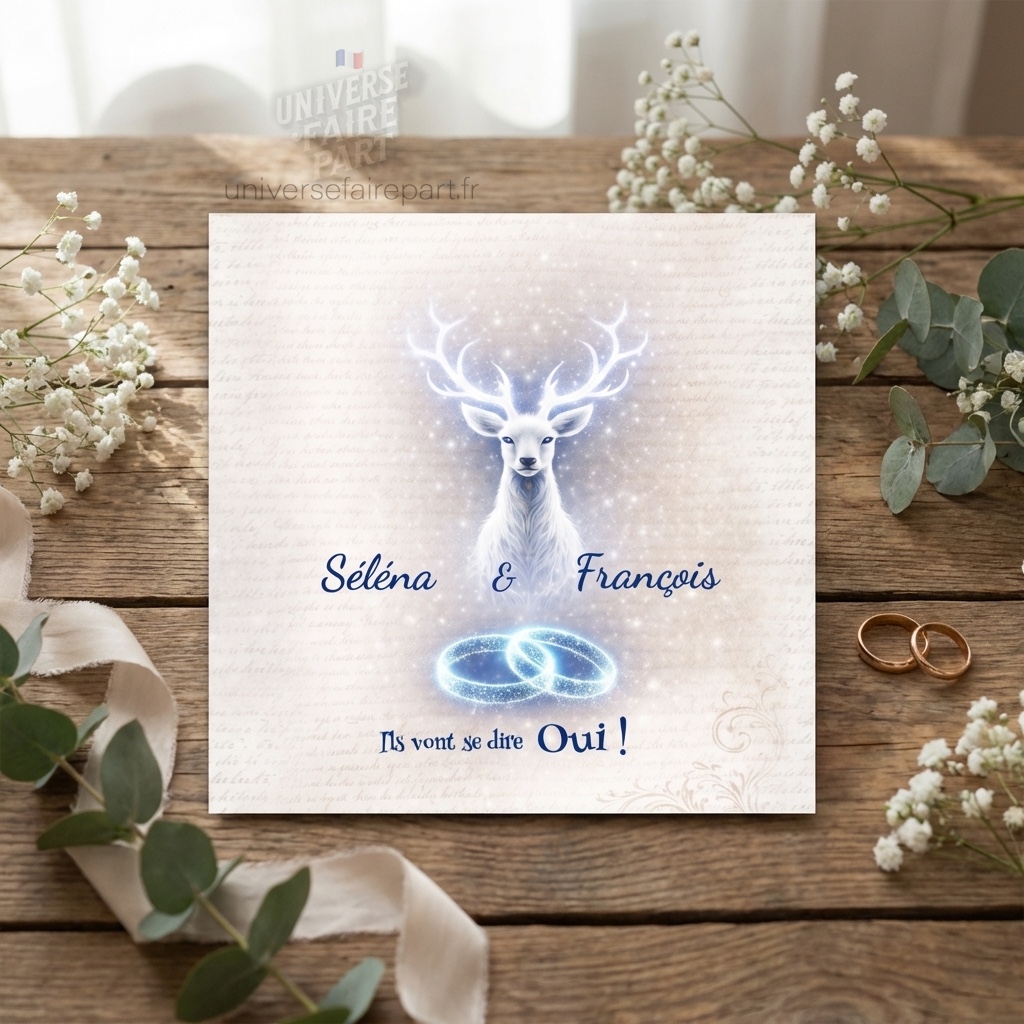 N°227 - Faire-part Cerf Harry Potter parchemin mariage
