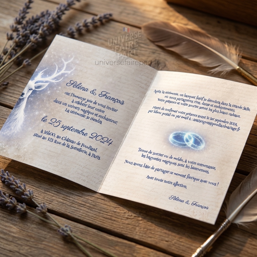 N°227 - Faire-part Cerf Harry Potter parchemin mariage