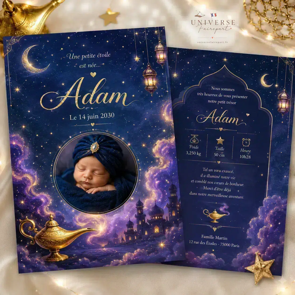 N°178 Faire-part naissance ou baptême Aladdin lampe magique