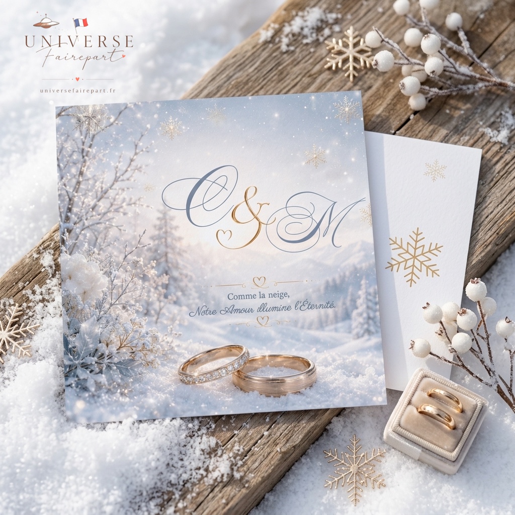 N°205 Faire-part Mariage flocons de neige romantique