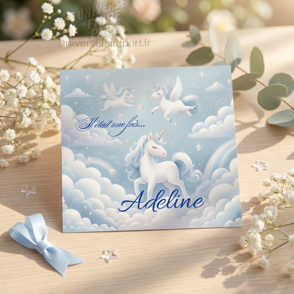 N°557 – Faire-part Le Monde Bleu des Licornes Enchantées
