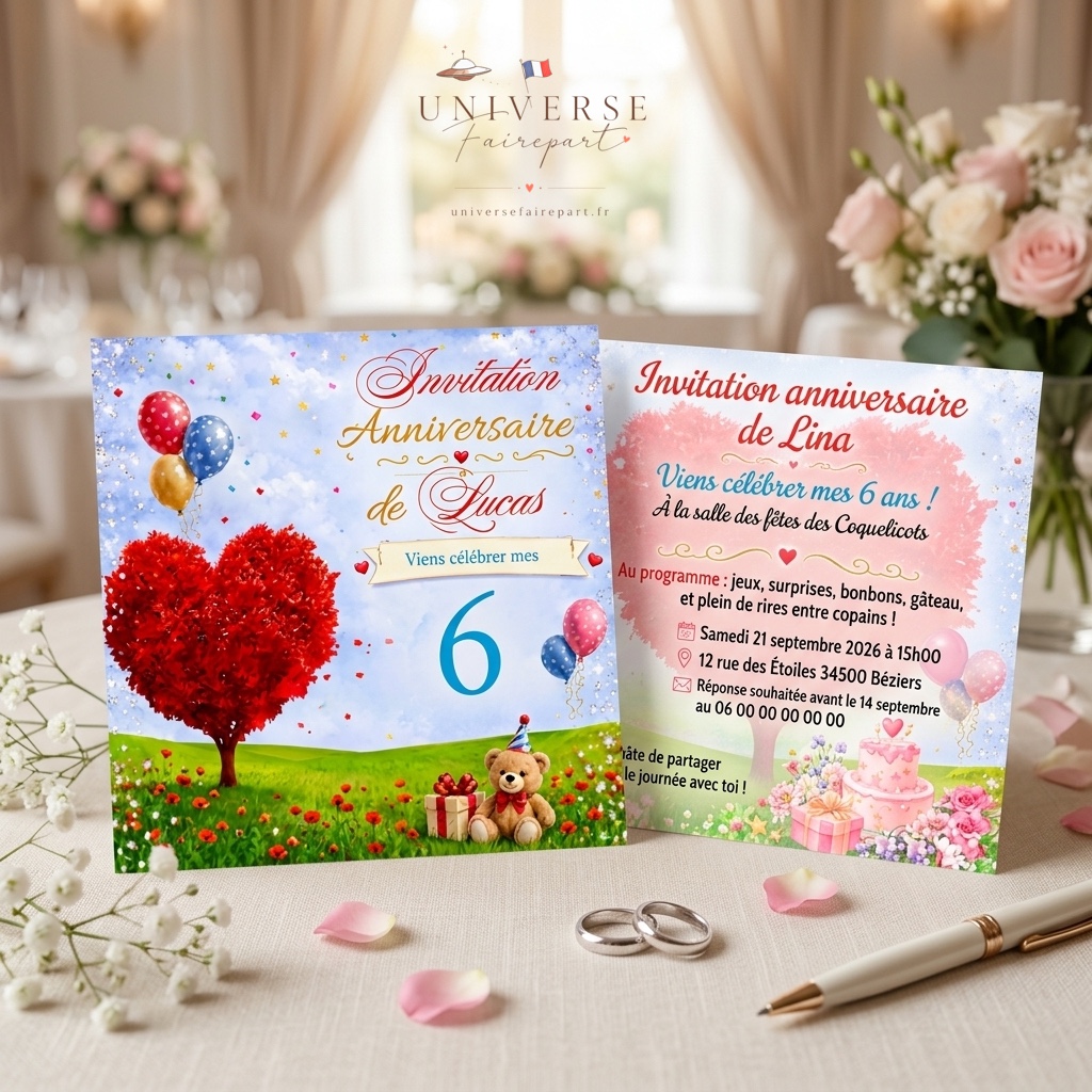 N°406 Invitation anniversaire Arbre cœur fleuri