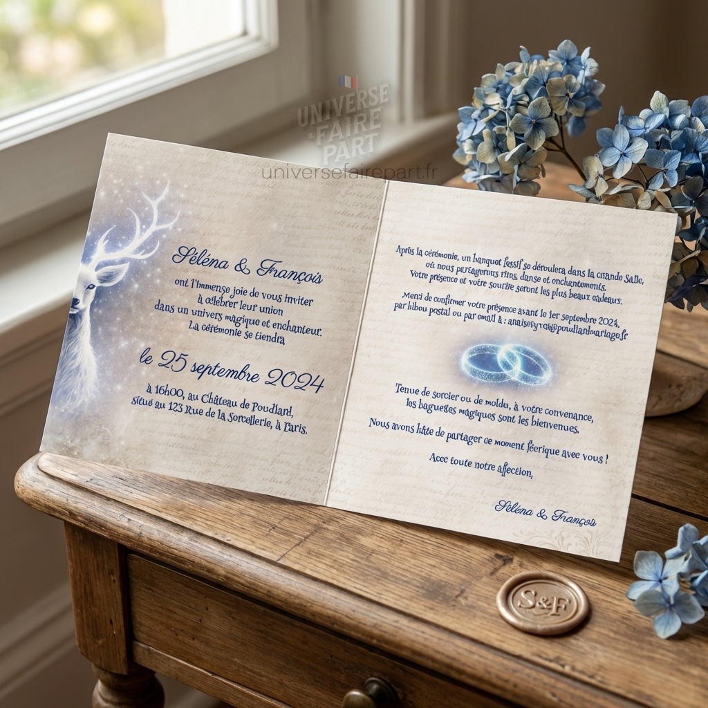 N°227 - Faire-part Cerf Harry Potter parchemin mariage