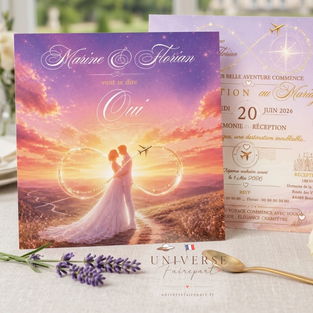 N°403 Faire-part Mariage couché de soleil