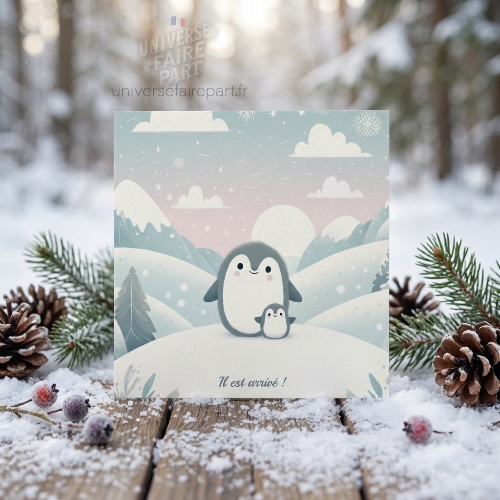 N°150 – Faire-part Original petit pingouin trop mignon