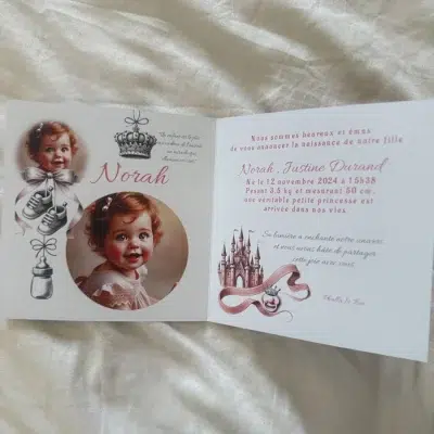 N°388 - Faire-part invitation Princesse château rose