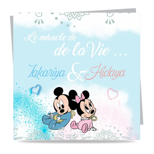 Faire Part Naissance Communion Bapteme Ou Anniversaire Orignial Mickey Et Minnie Jumeaux Carte Universe Faire Part Unique