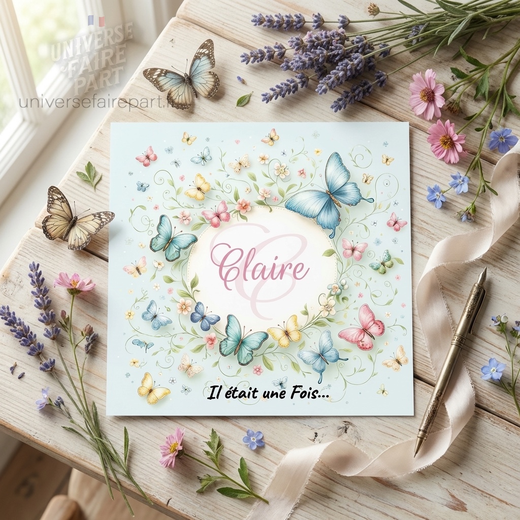 N°210 - Faire-part Petit Miracle Printanier avec papillons bleus