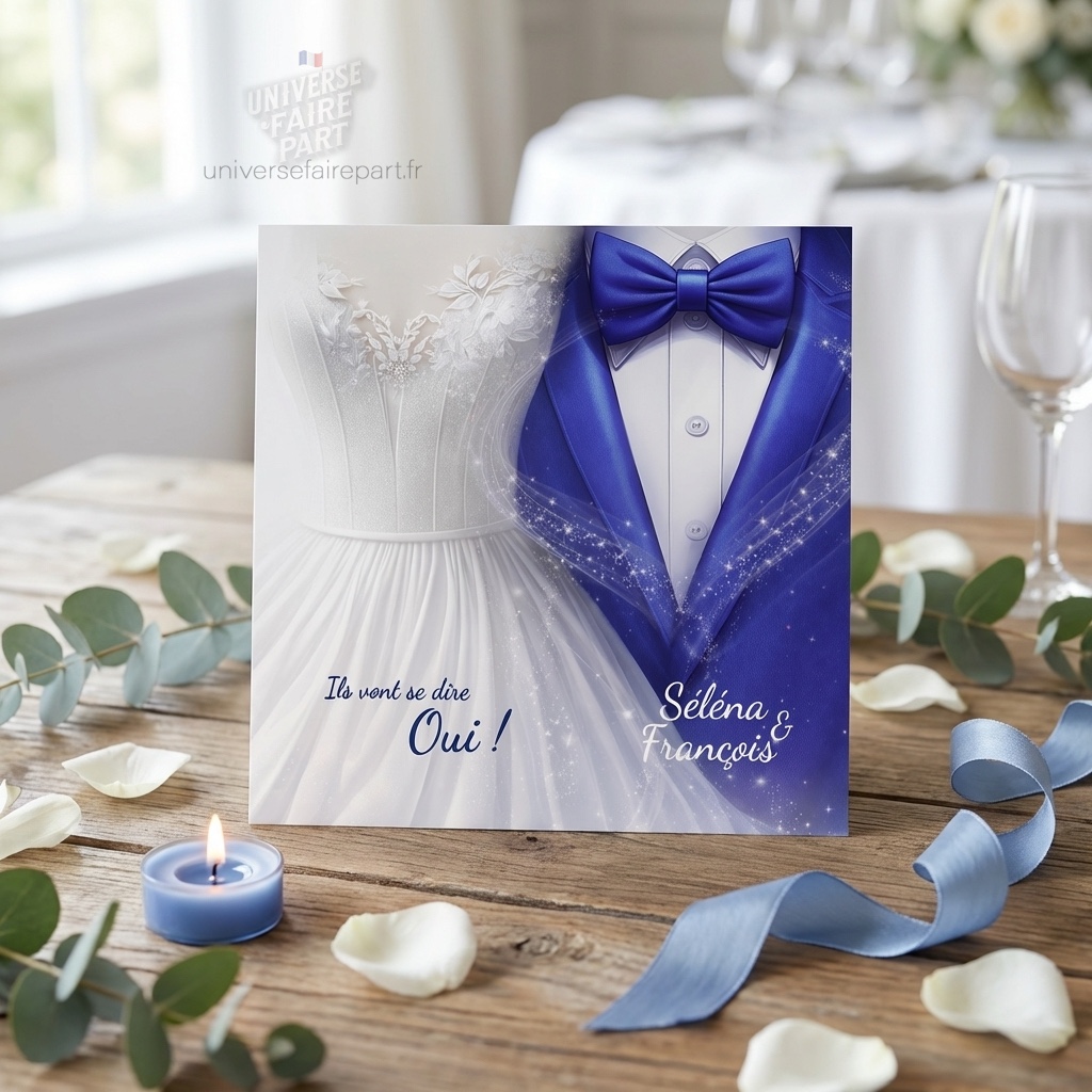 N°219 – Faire-part Fusion des Cœurs en bleu mariage d&rsquo;amour