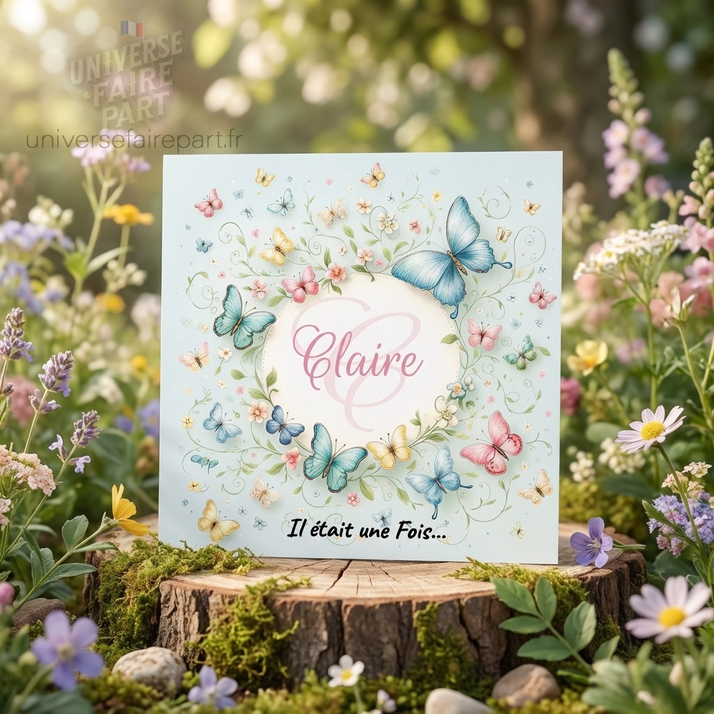 N°210 - Faire-part Petit Miracle Printanier avec papillons bleus