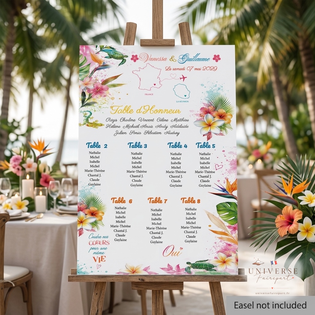 N°261.1 Plan de table Mariage Tropical France Réunion