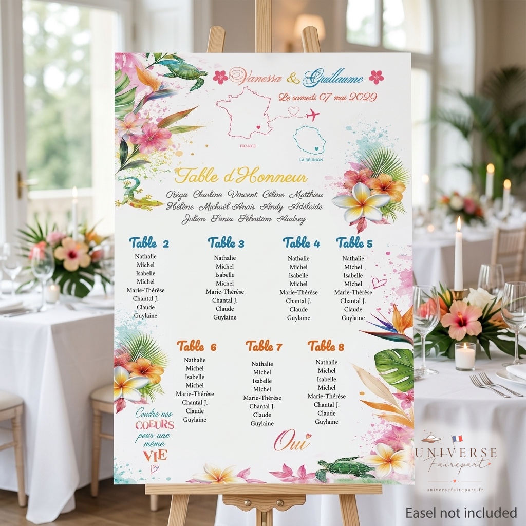 N°261.1 Plan de table Mariage Tropical France Réunion